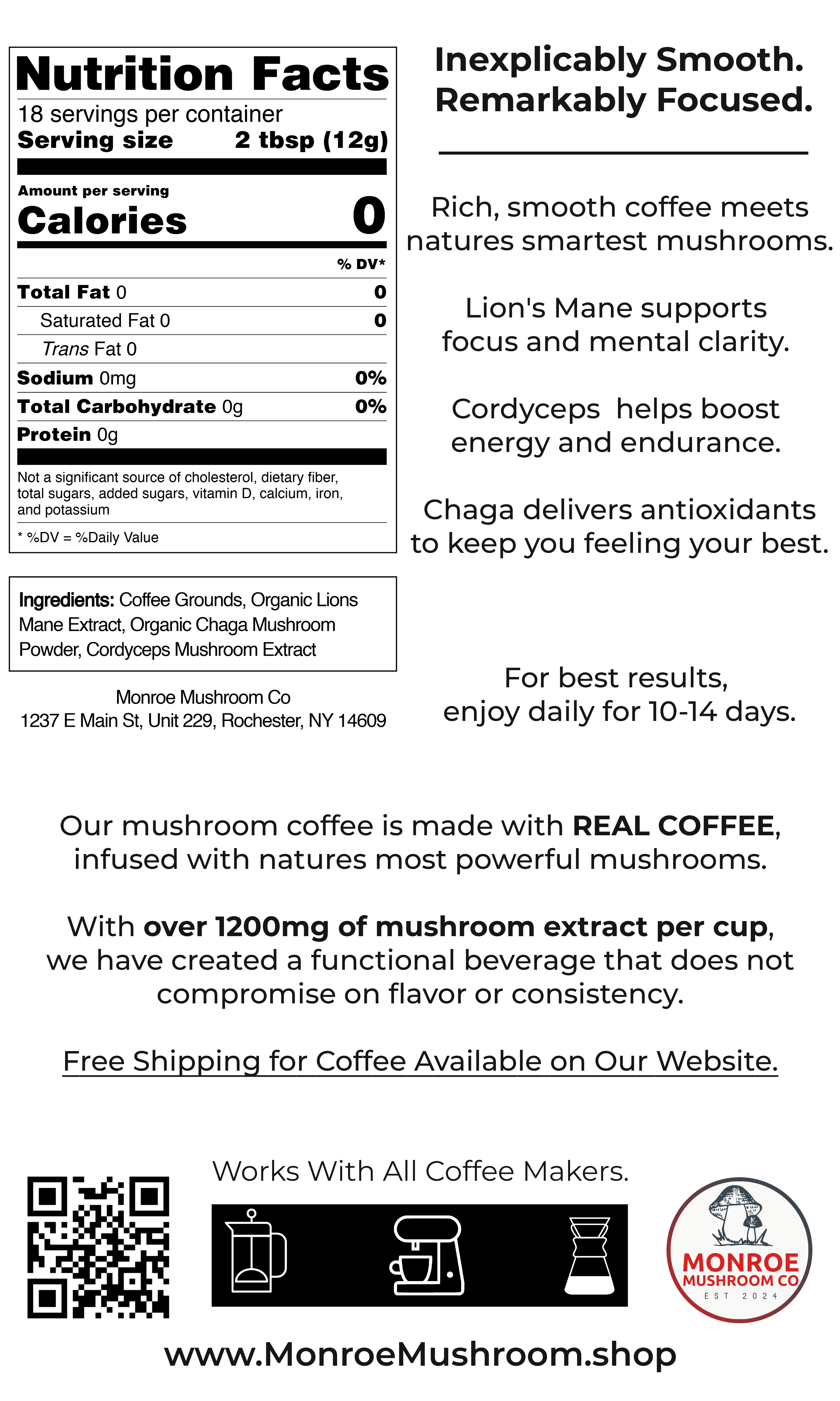 MAGIC™ Dark Roast Roast Mushroom Coffee – Espresso Ground Coffee with Lion’s Mane, Cordyceps & Chaga