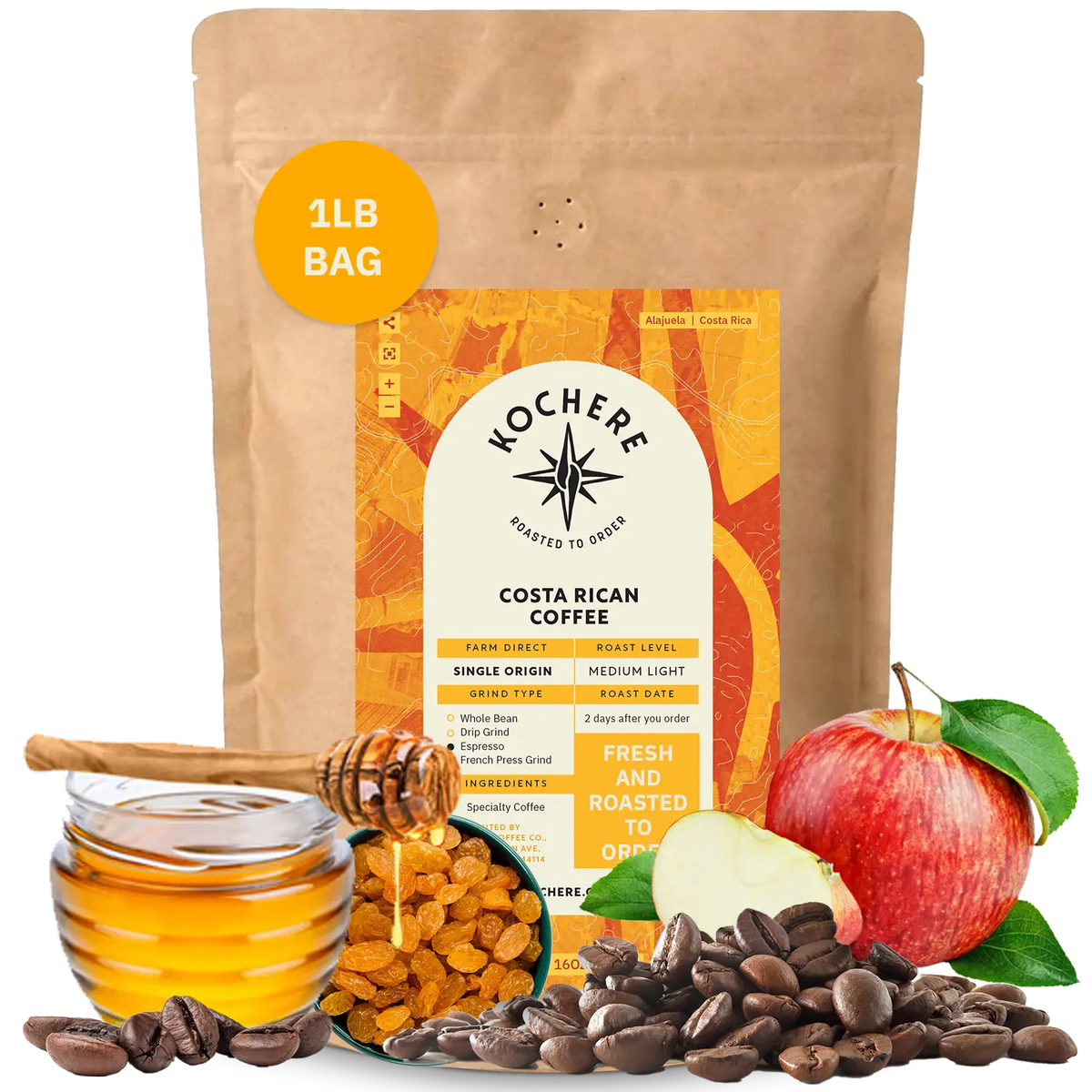 Kochere Coffee Costa Rican Alajuela Medium Roast - Sweet Apple, Raisin Notes