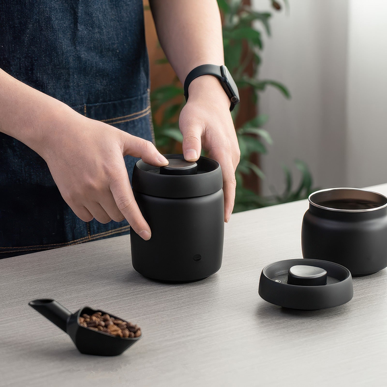 Black Coffee Bean Storage Canister