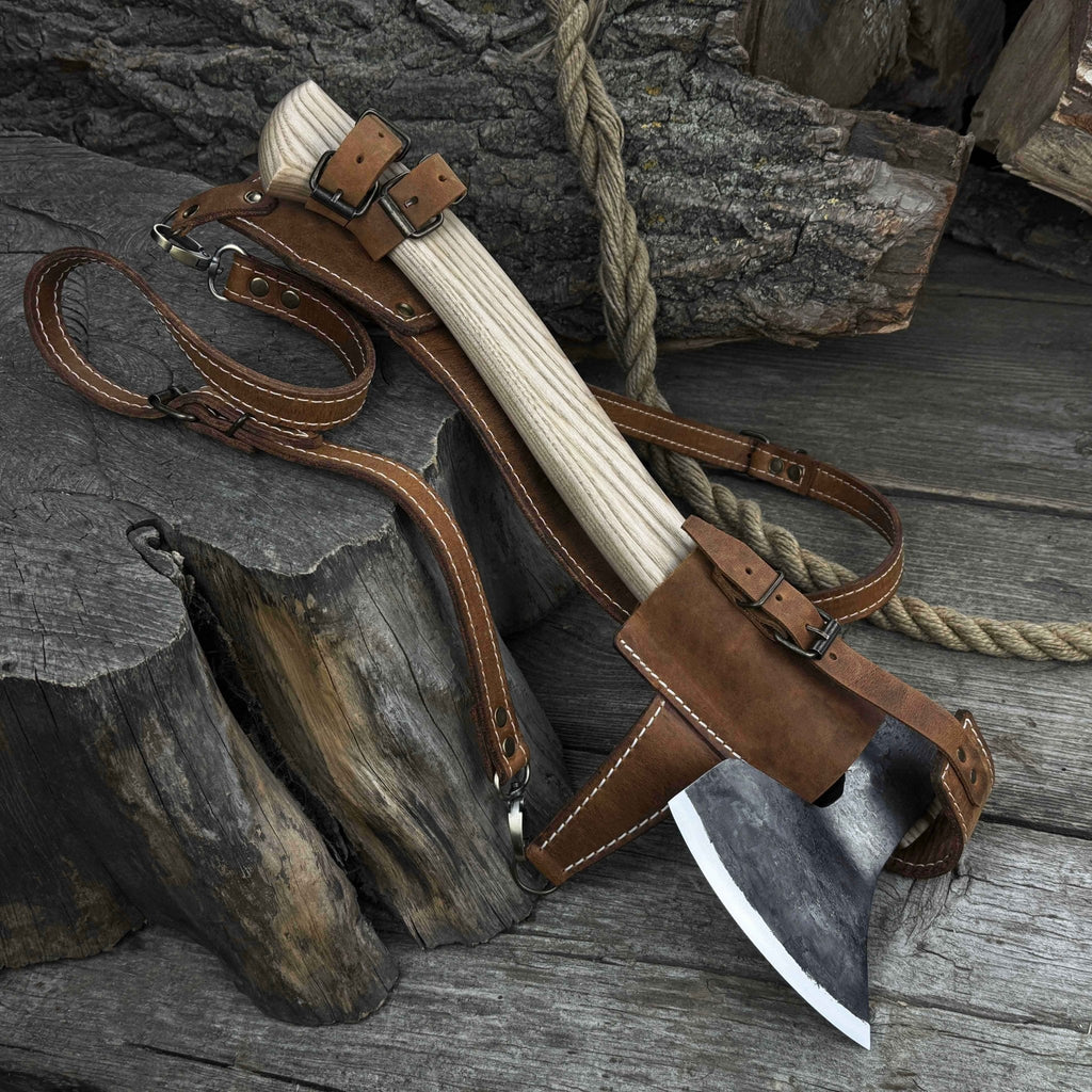 Chopping Axe with Leather Back Carry Pouch, 1.05 kg (2.2 lb)