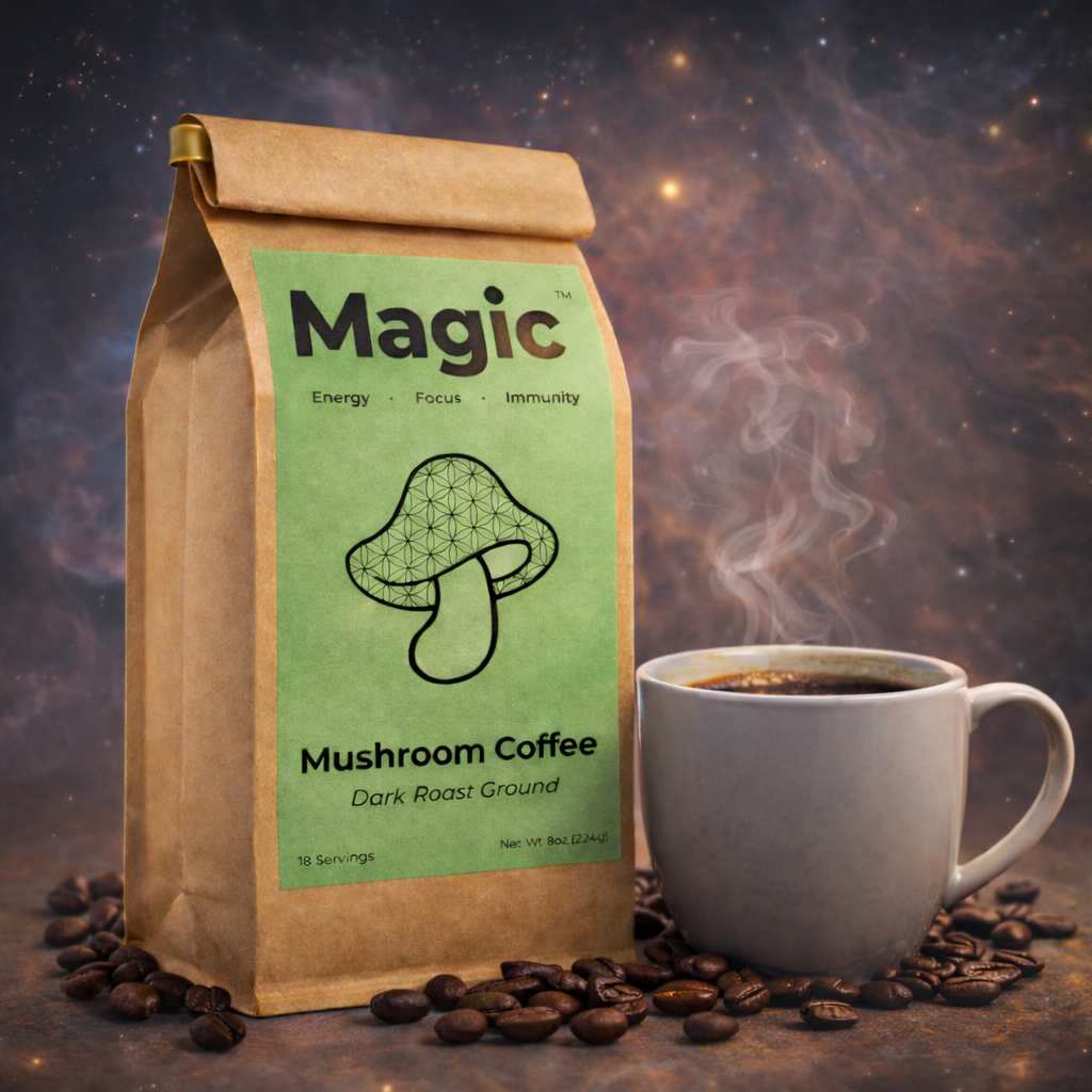 MAGIC™ Dark Roast Roast Mushroom Coffee – Espresso Ground Coffee with Lion’s Mane, Cordyceps & Chaga