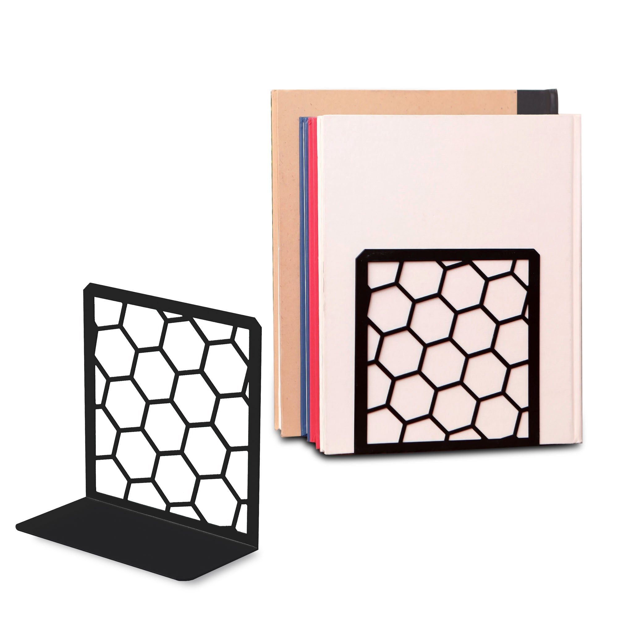 Honeycomb Metal Bookend – Modern Geometric Book Holder