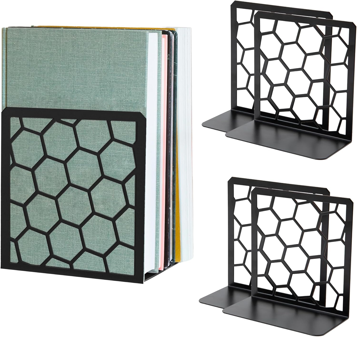 Honeycomb Bookends 2-Pack – Modern Metal Book Ends by Geomod