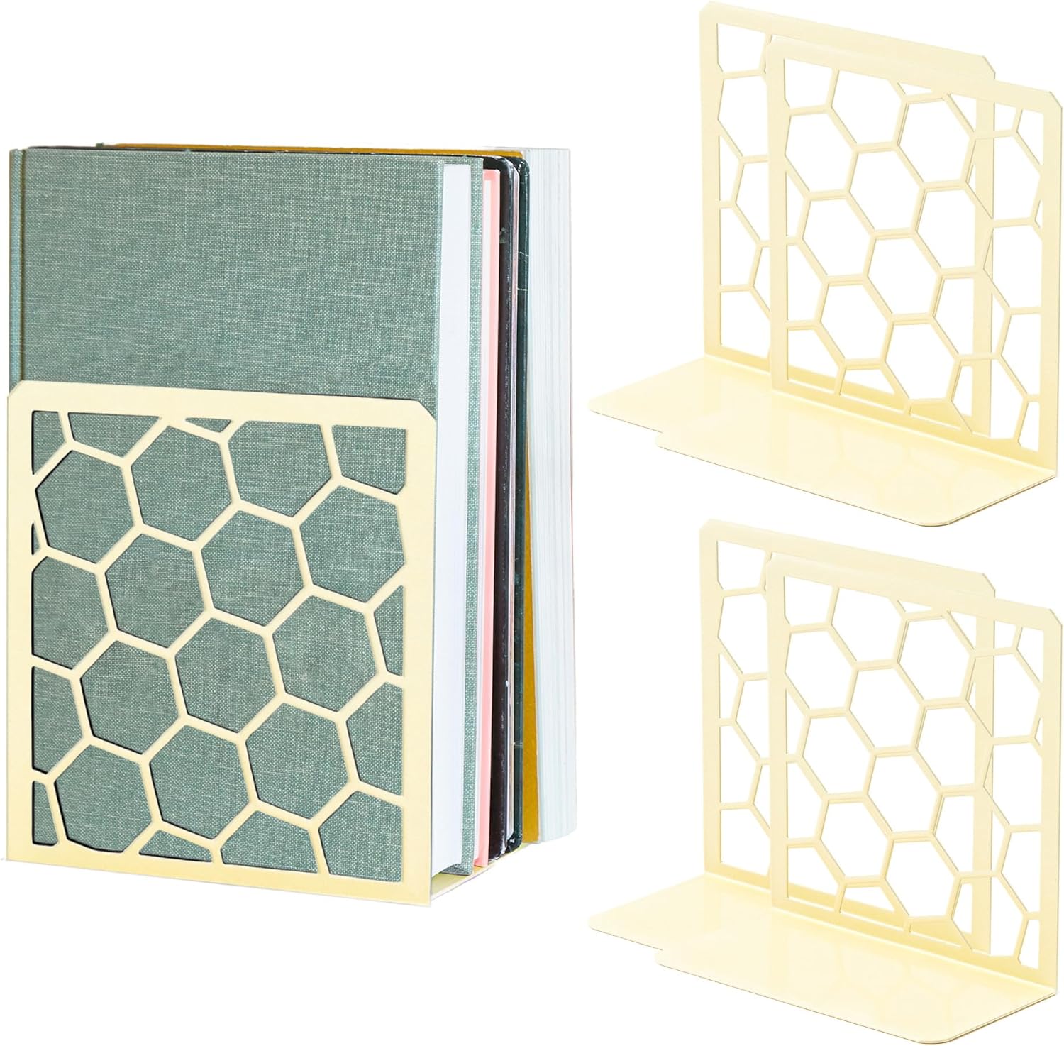 Honeycomb Bookends 2-Pack – Modern Metal Book Ends by Geomod