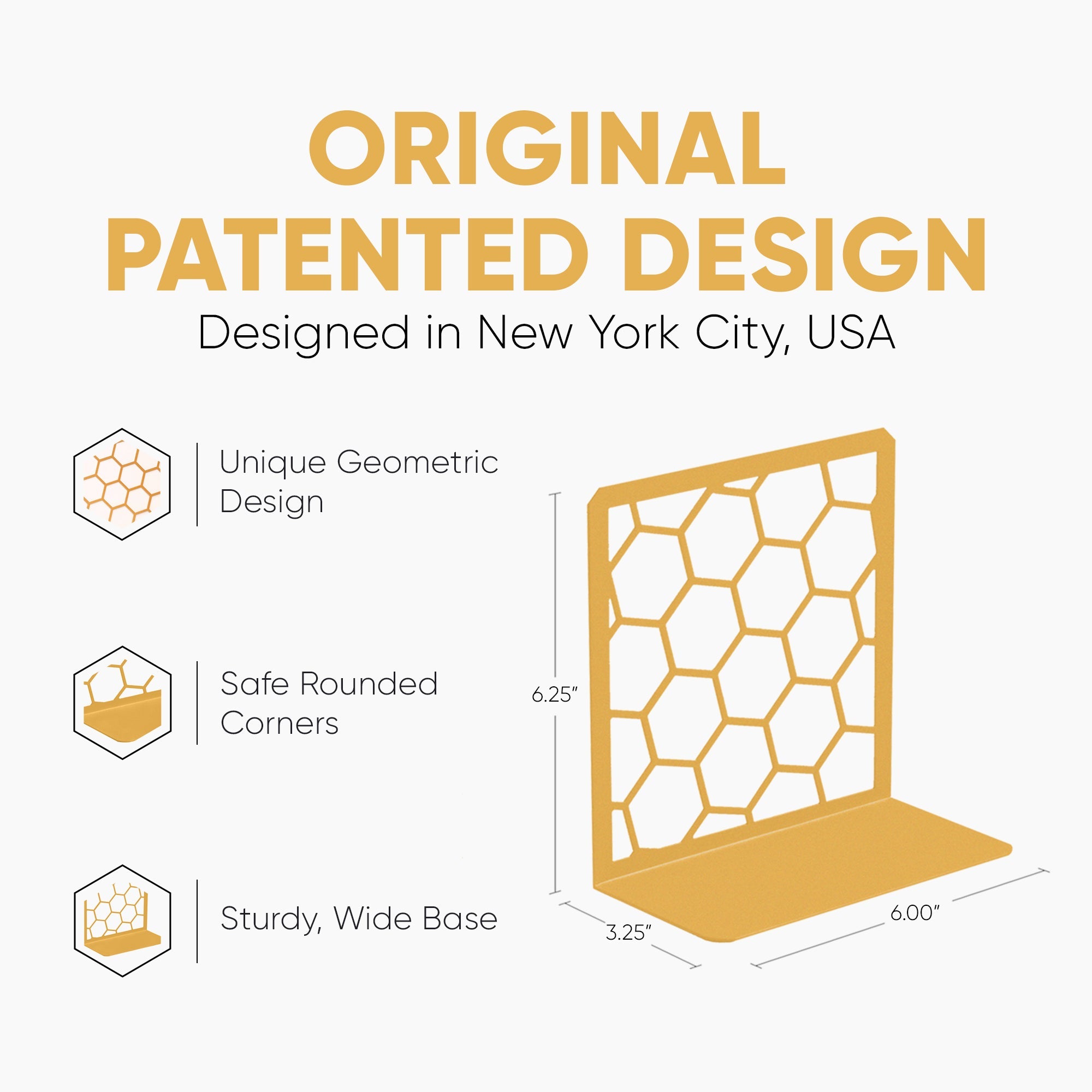 Honeycomb Bookends 2-Pack – Modern Metal Book Ends by Geomod