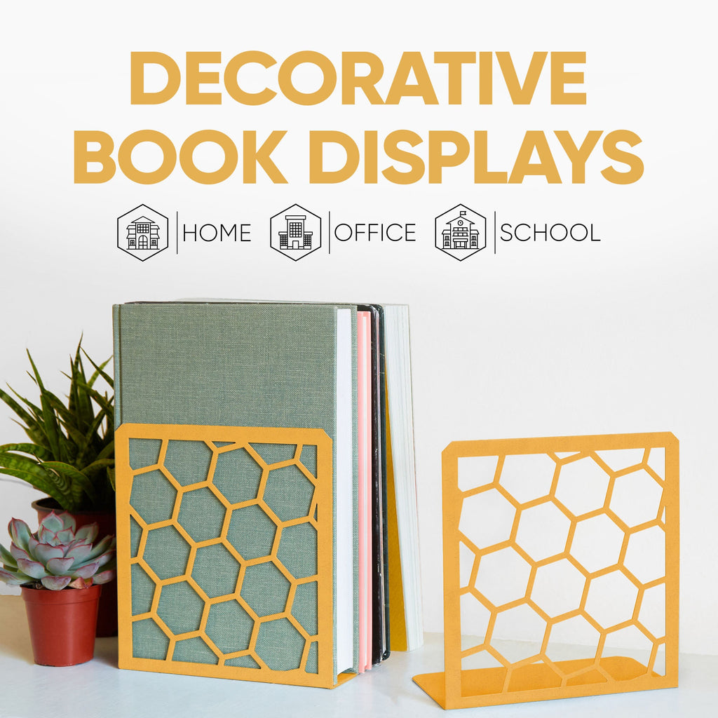 Honeycomb Metal Bookend – Modern Geometric Book Holder