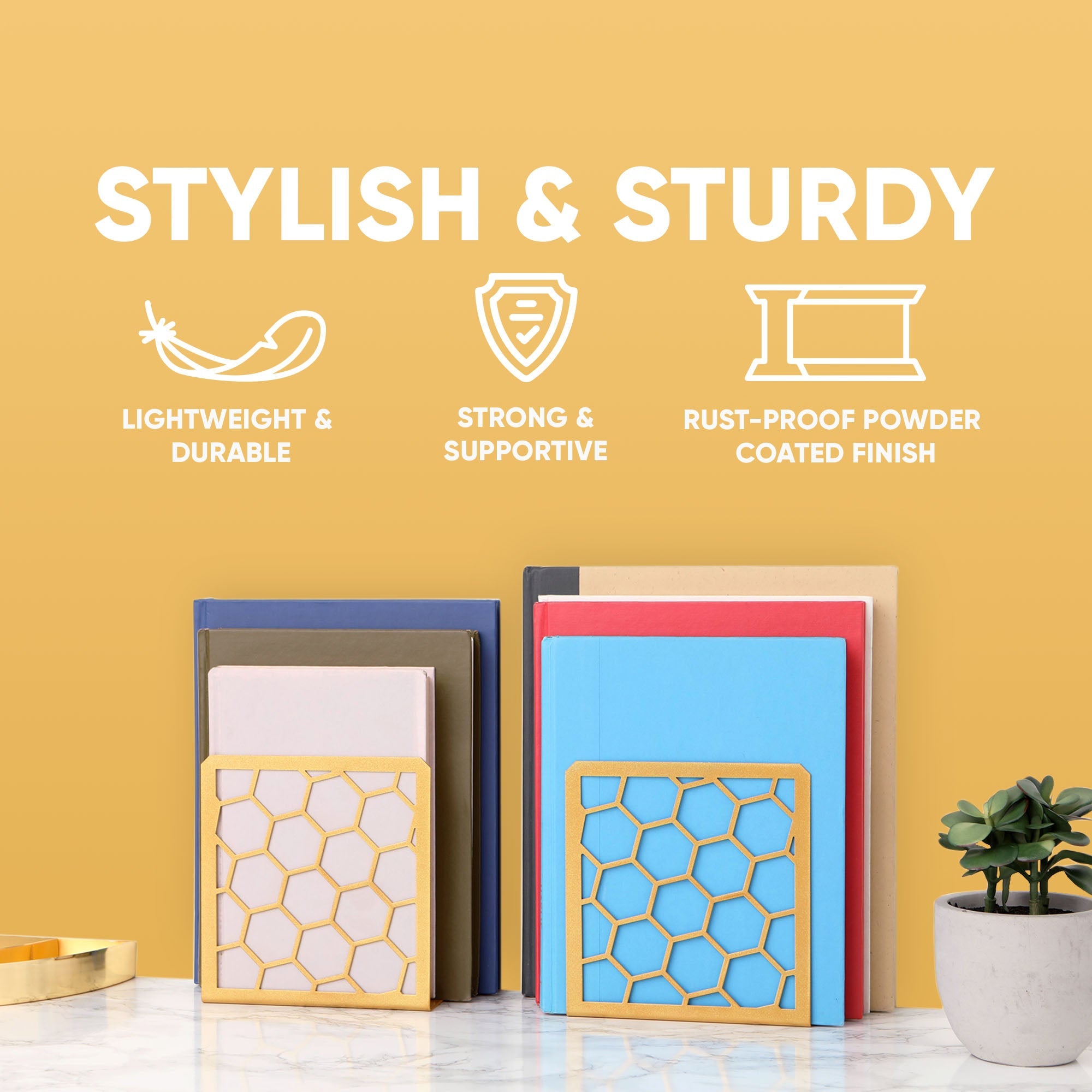 Honeycomb Bookends 2-Pack – Modern Metal Book Ends by Geomod