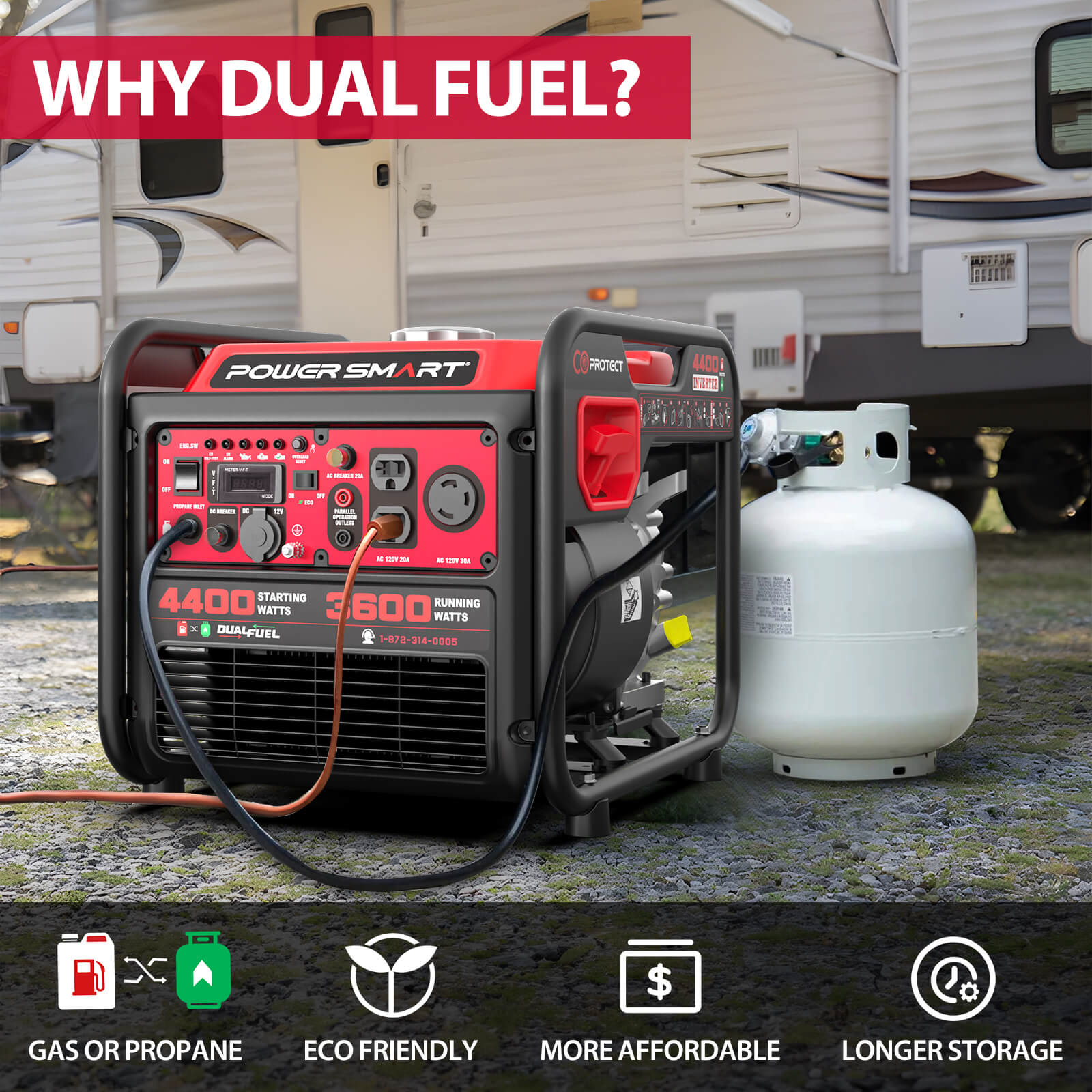 4400W/4000W Gasoline/Propane Duel Fuel Inverter Generator w/ CO Alert MB5040DC
